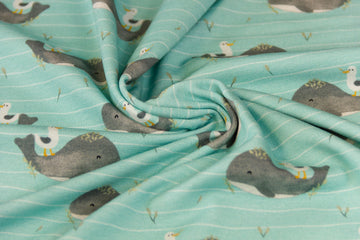 Jersey mit süßen Walen und Möwen, mint, 0,5 m